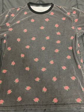 Forever 21 Black Tee with Red Rose Print